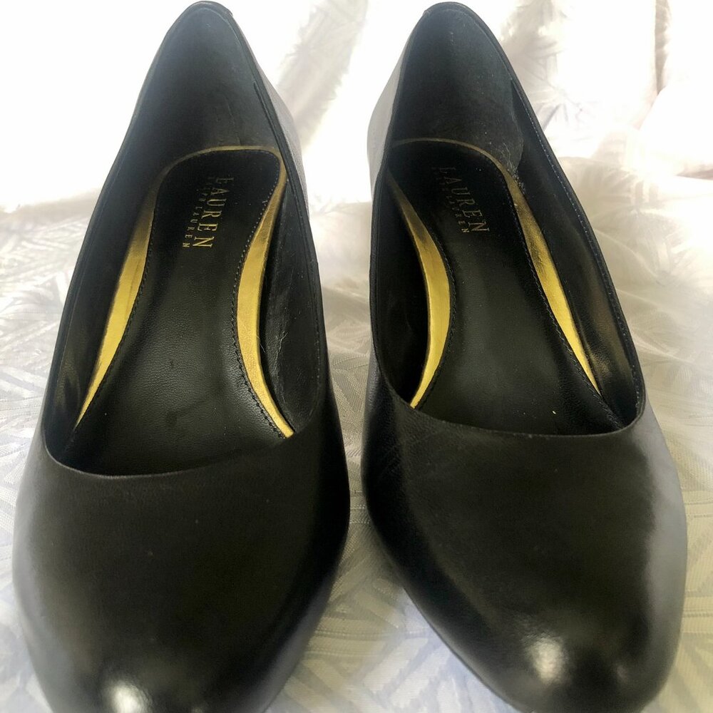 Ralph Lauren Harper Black Genuine Leather Pumps 8 - Picture 4 of 9